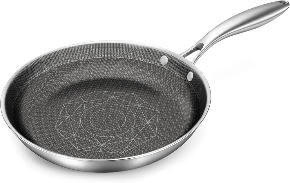 10-Inch Stainless Steel Pan, Hybrid Nonstick Frying Pan – 3-Ply Clad Cookware